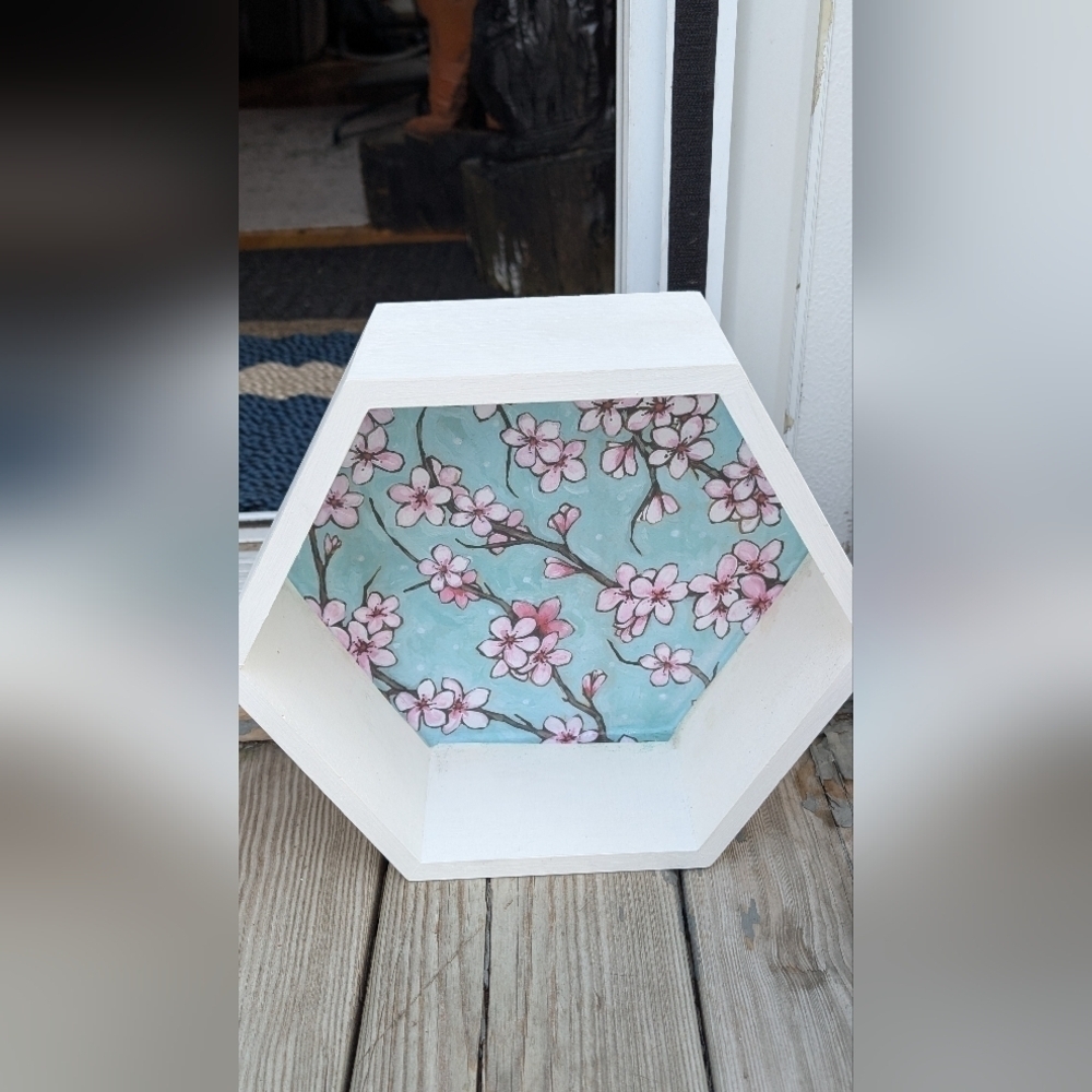 Handmade Cherry Blossom Hexagon Wall Decor (EUC)